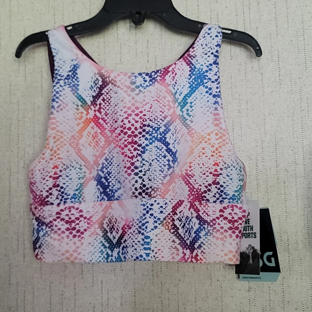 DSG DICKS SPORTING GOODS GIRLS HIGH NECK SPORTS BRA:RAINBOW SNAKESKIN:NWT: SZ S